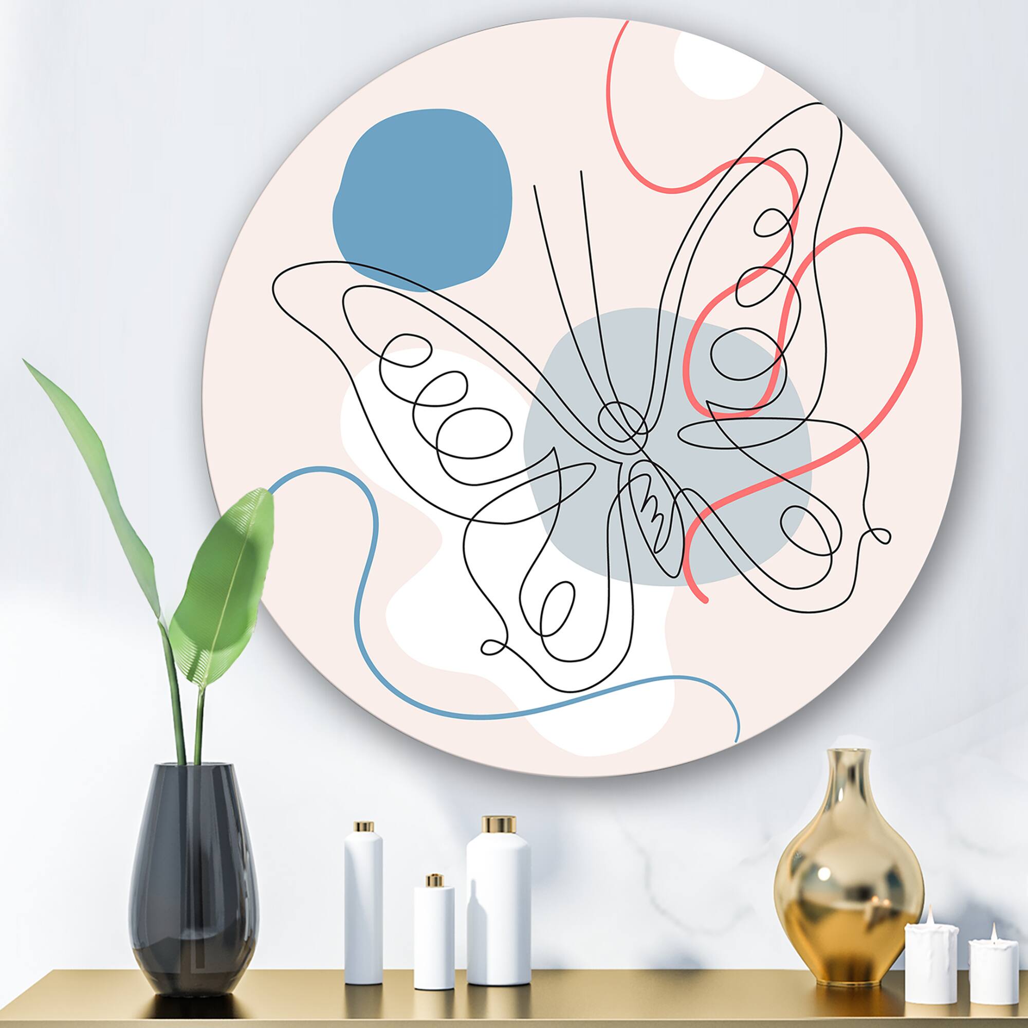 Designart - Butterfly One Line Drawing On Cubism Shapes III